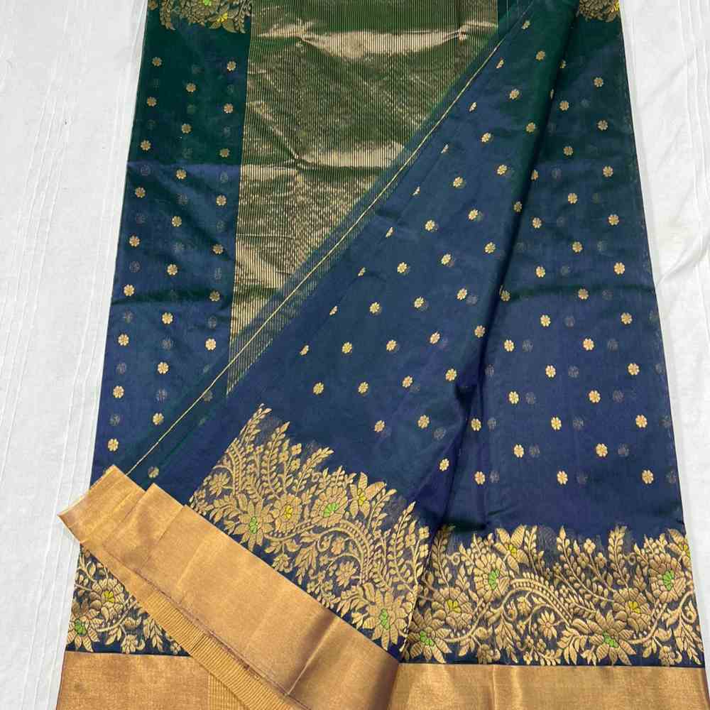 Handloom Pure Silk Dark Blue Chanderi Saree